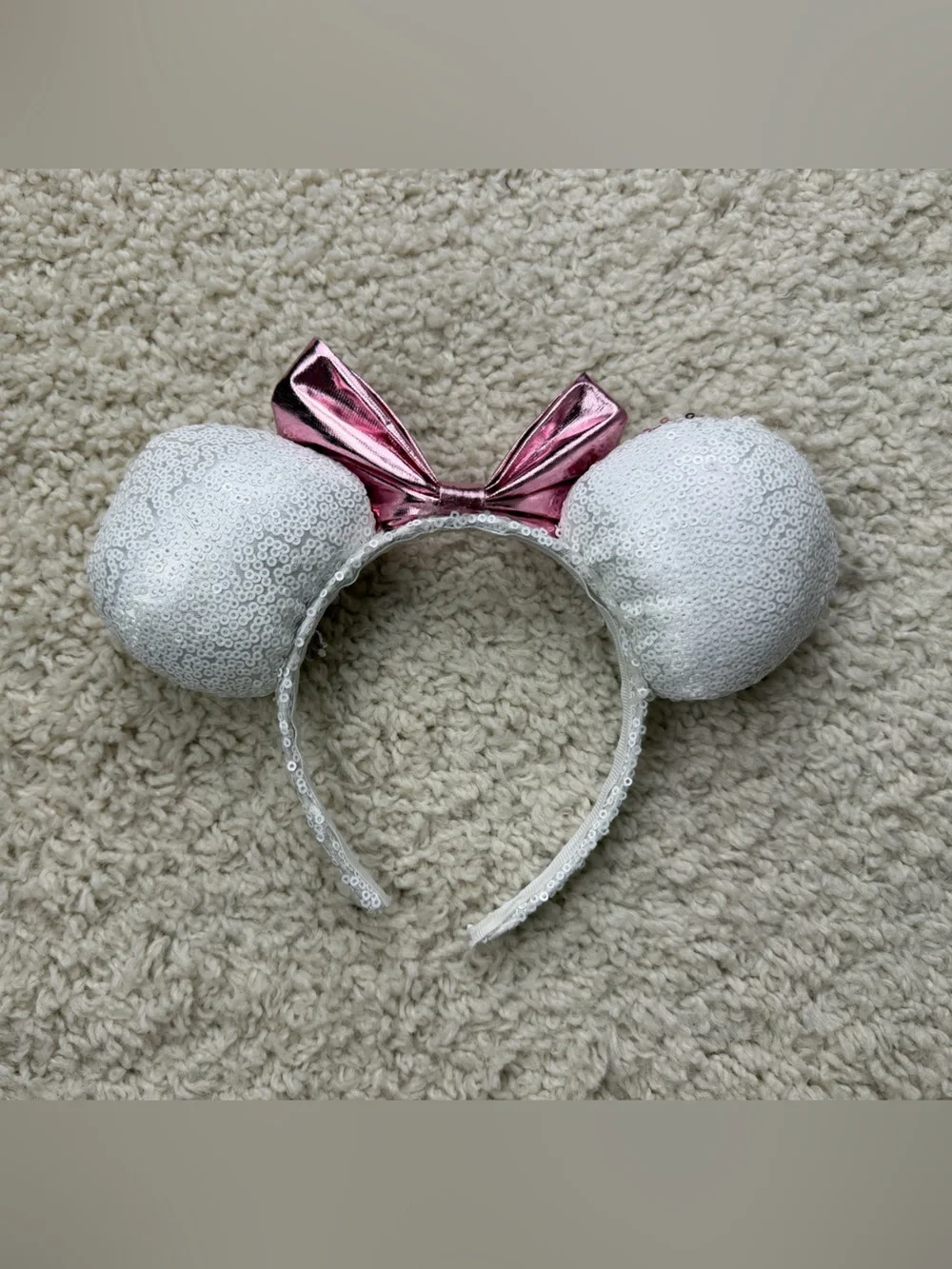 Sequin Heart Minnie Ears Headband - White & Pink